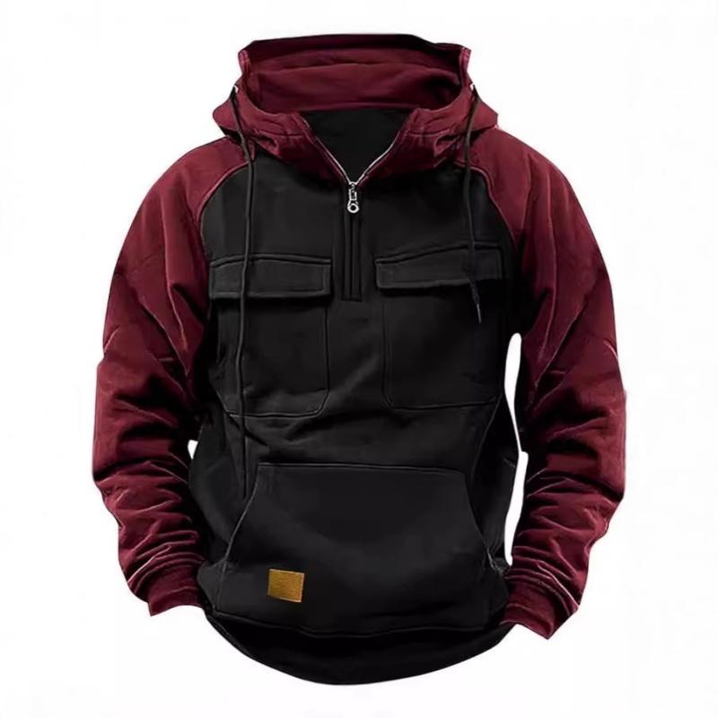 

Men s Raglan Sleeve Half-chain Sweater Tooling Sports Multi-pocket Hooded Fashion Hooded XXXL
