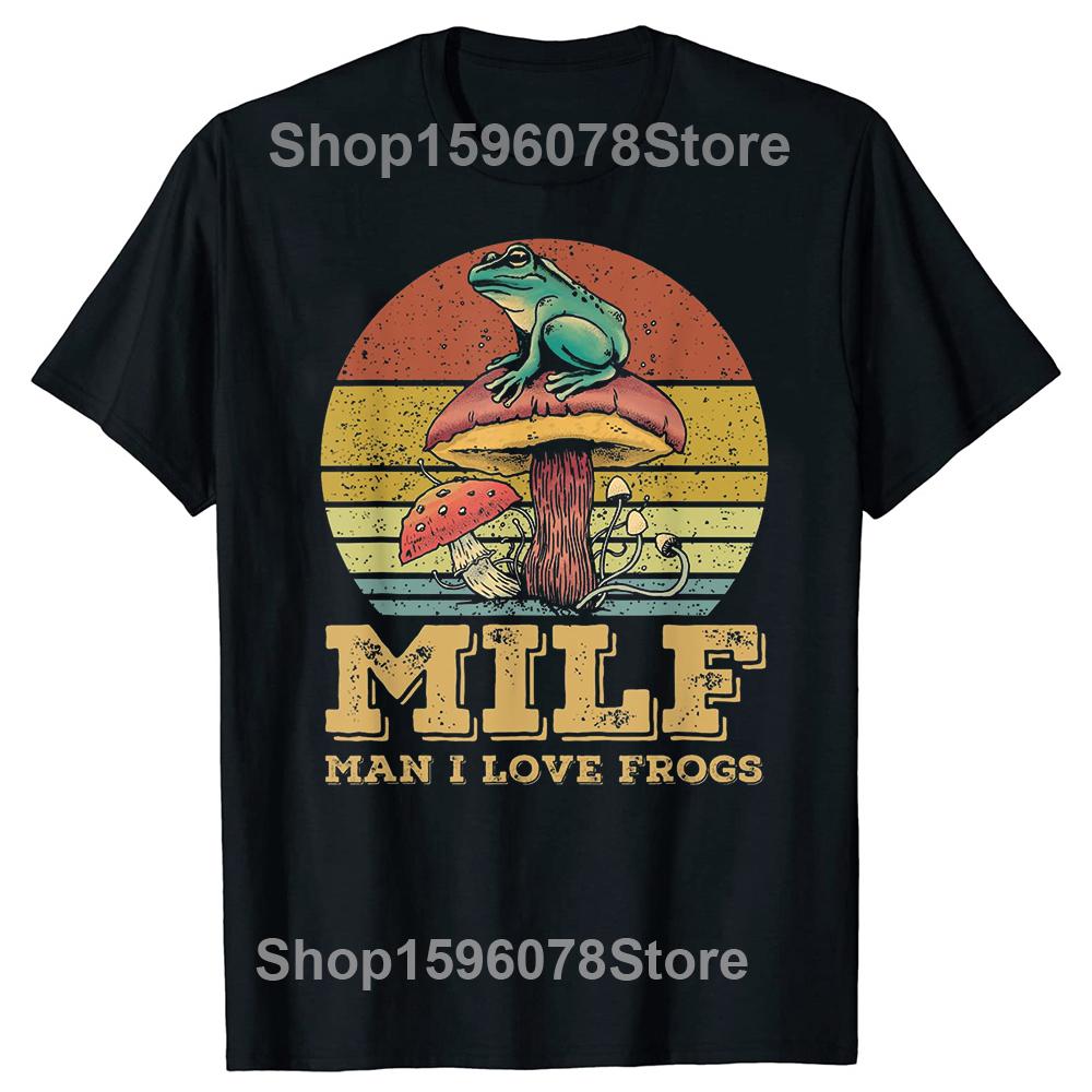 DILF I Love Frogs Funny Frog Tee Tops Round Neck Short-Sleeve Fashion Tshirt Clothing Casual Basic Milf T-shirts
