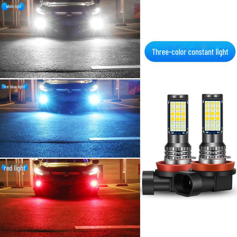 Automotive LED Tri-Color Front Fog Lights H3, H7, 9005, 9006, H11 - Easy Installation