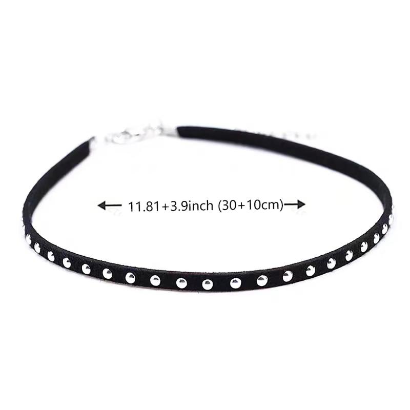 

[HS]1Pc Punk Sweet Rivets Black Choker Clavicle Chain Collar Necklace Accessories For Women Gift