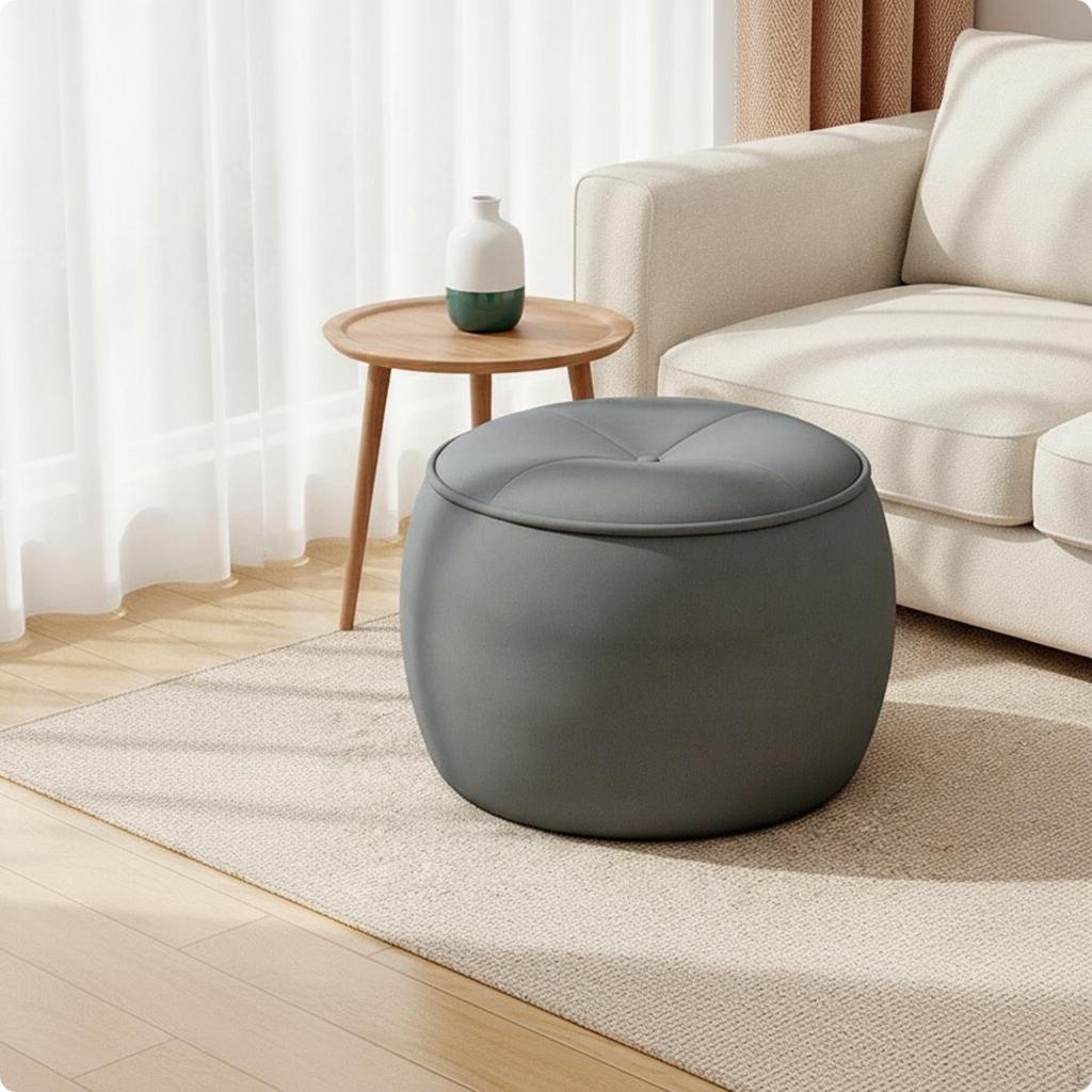 Round Ottoman Compact Stool Low-Height for Living Room, Entryway