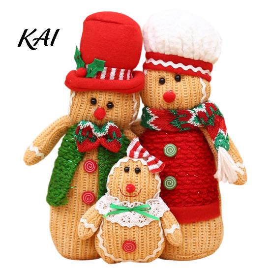 Cute Christmas Tree Hanging Dolls Plush Gingerbread Man Figures with Hat Scarf, Stuffed Family Soft Textured Figurines of 3 Ornament for Home