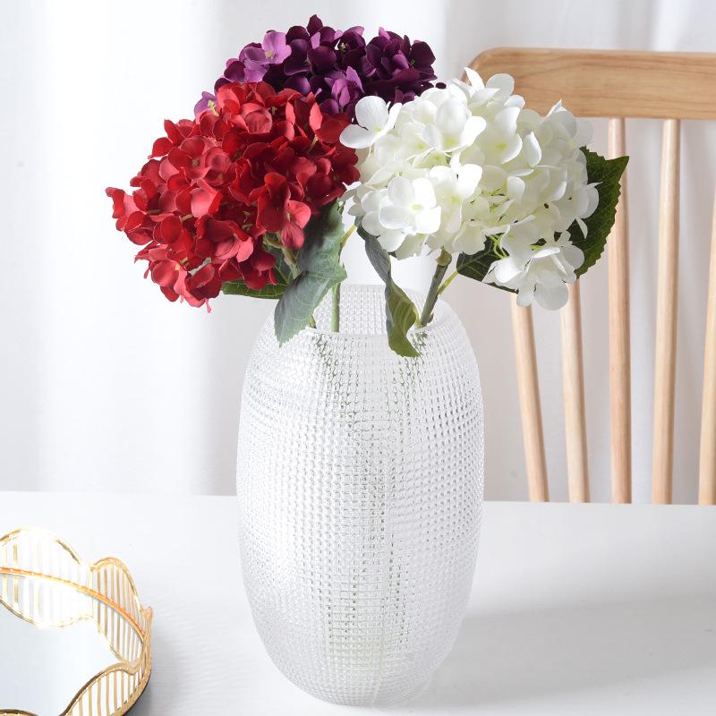 Artificial Hydrangea Single Stem with Leaves - Fake Flower for Wedding, Home, and Photography Decor