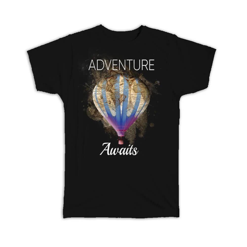 Gift T-Shirt : Hot Air Balloon Adventure World Map Traveling Ballooning Trip 2XL
