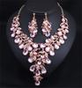 Gorgeous Colorful Crystal Flower Drop Collar Necklace Earring Luxury Wedding Jewelry Set Exaggerated Girl's Bridal Party Gift