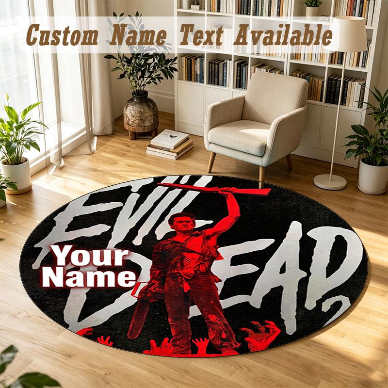 Evil Dead Ash Williams Personalized Round Rug Support Custom Name, Soft Home Decor Mat