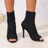 Fish Mouth Hollow Fly Knitting High Heel Short Boots Women's Thin Heel Fashion Sandals Women