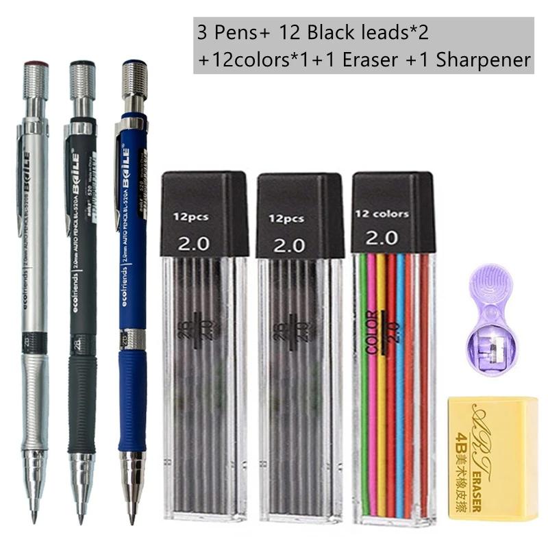 Xiaomi 2-9 Stück Mechanischer Bleistift Set 2,0 mm mit Schwarz/Farben Minen Nachfüllung Zum Schreiben Skizzieren Zeichnen Malen Schule Automatischer Bleistift