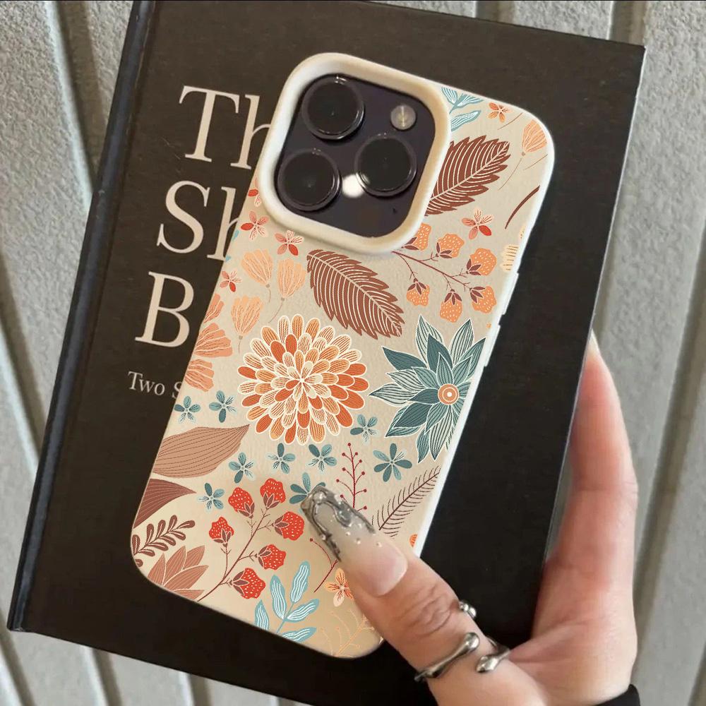 HOT Étui de téléphone motif fleur aquarelle de luxe cuir litchi Pour iPhone 17 16e 16 15 14 13 12 11 Air Pro Max Plus X XR XSMax