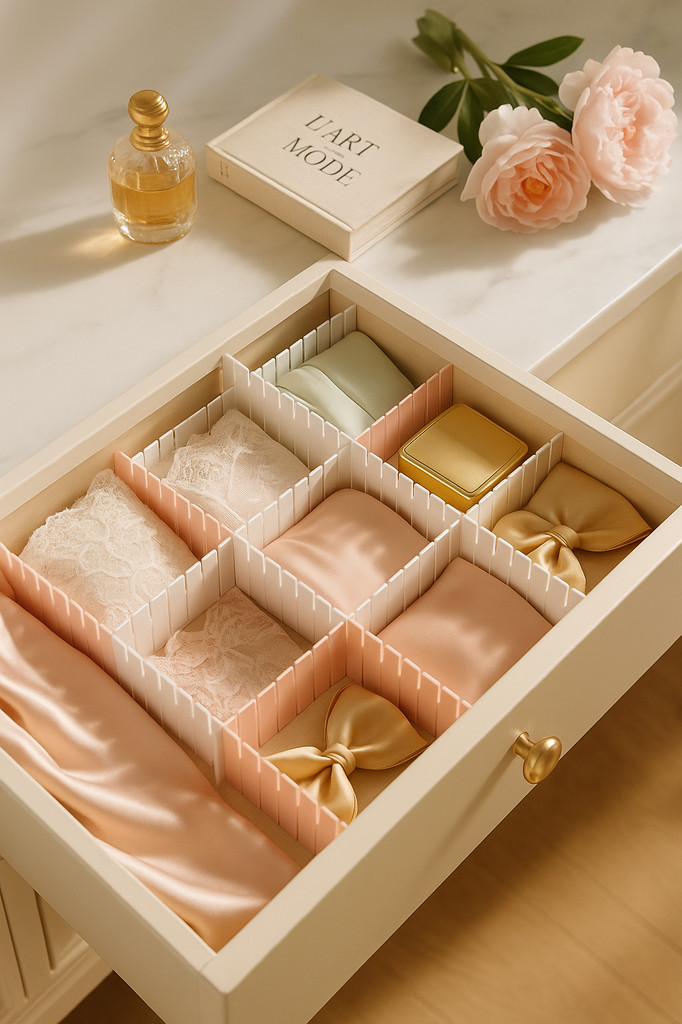 4pcs/set Plastic Drawer Dividers White And Pink Drawer Organizers Grid Dividers Used To Classify Underwear Socks Cosmetics Tableware