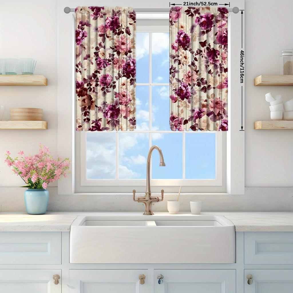 2pcs Retro Flowers Printed Curtain for Home Decor - Rod Pocket Window Treatment for Bedroom, Office, Kitchen and Living Room