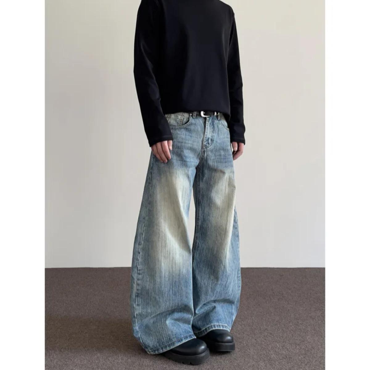 

Мешковатые джинсы Y2K Унисекс Модные Повседневные Джинсовые Брюки Широкого Покроя Качество High Street Американский Стиль Уличная Одежда Брюки Оверсайз L(60-67.5)kg