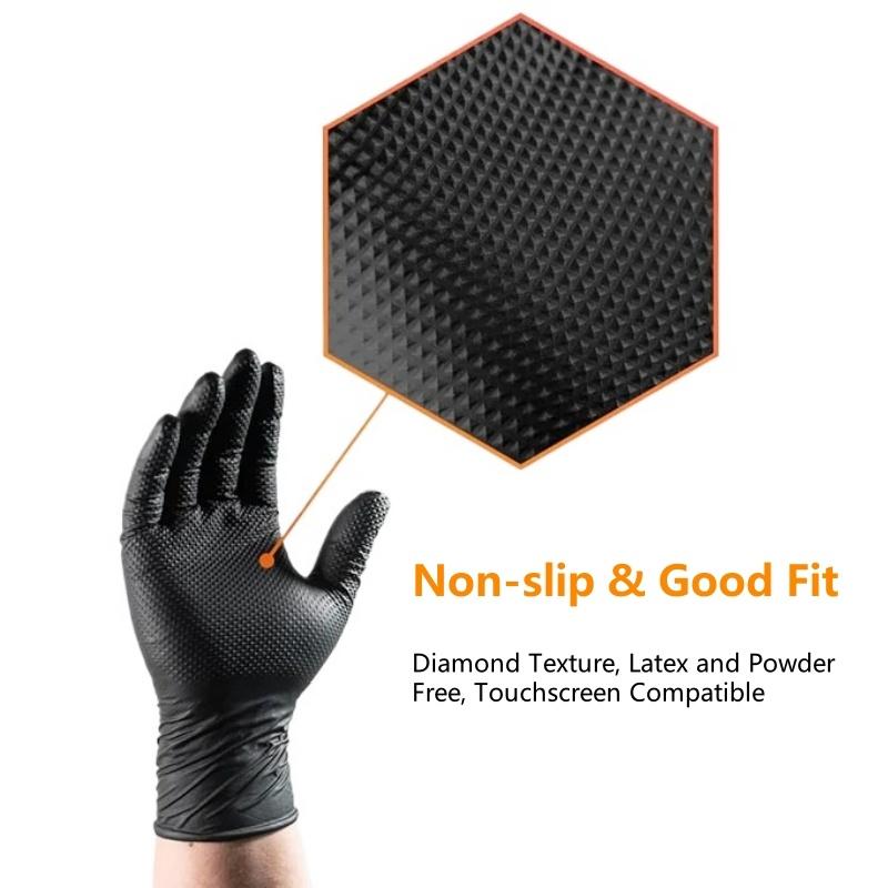 8Mil Heavy Duty Orange Nitrile Gloves Industrial Disposable Gloves with Diamond Textured Grip for Mechanic Safety & Work Gloves