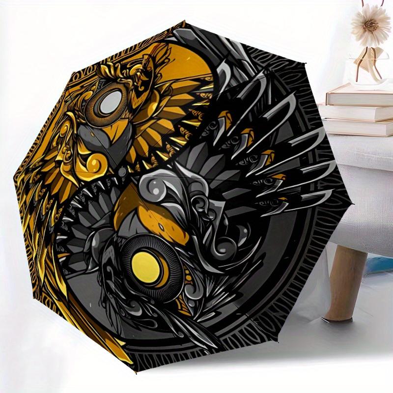 1pc Golden Owl Design Automatic Opening/closing Umbrella, Reinforced 8-Rib Construction, Compact Travel Umbrella Yy250808210