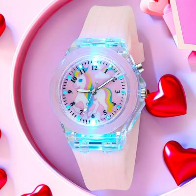 Relojes Infantiles de Unicornio de Dibujos Animados para Niños Relojes para Niñas Juguetes Correa de Silicona Luz Flash Reloj Infantil Reloj de Pulsera de Cuarzo