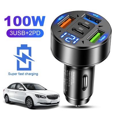 100W 5 Ports Car Charger with Voltage Cigarette Lighter Car Phone Charger Cigarette Lighter Plug Adapter for Phone Tablet