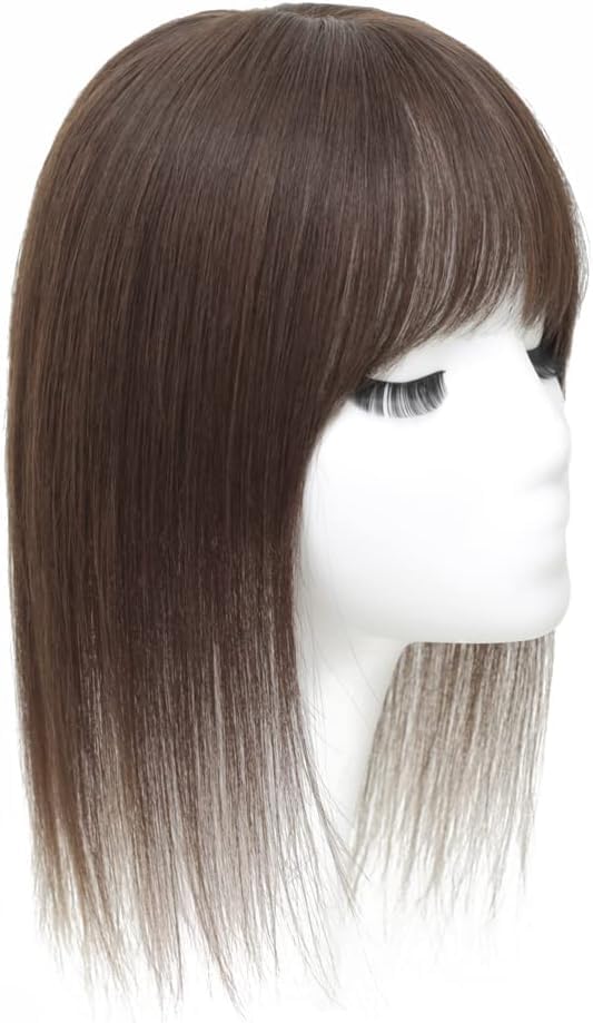 Human Hair Wig with Partial Natural Thin Chestnut 100% Bangs, Wig, Bangs, Sideburns, Wig, Brown, 30cm, Women's