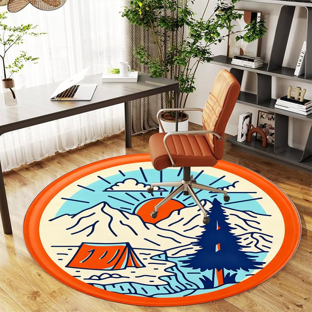 1pc Camping Mountain Round Chair mat office Area Rug - Non-Slip, Floor Mat for Office, Bedroom, Ideal home decor gift p0105049