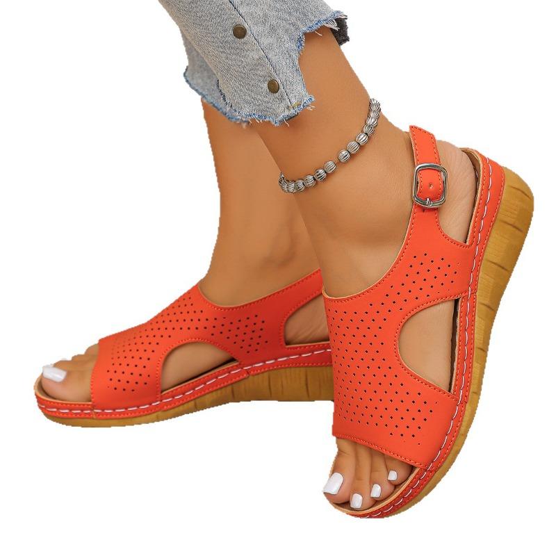 Summer Wedge Sandals Women's 2025 New Cut-Out, Breathable, Plus Size Open Toe Roman Sandals