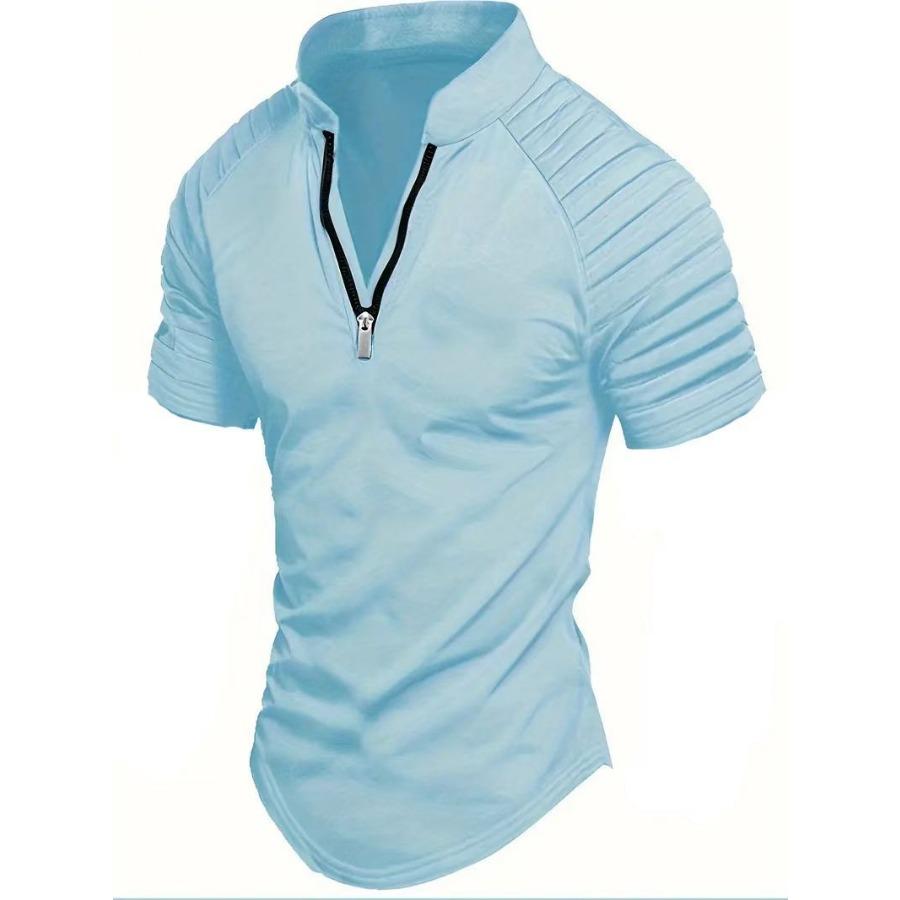 

Mens Zip Up Golf Polo Short Sleeve Turn Down Collar Summer Casual T-shirts XXXL небо синє кольору
