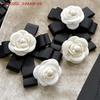 Contemporary Black White Camellia Pearl Bow Brooch; High-End French Mourning Corsage Pin; Great for Scarf Clothing Bag.