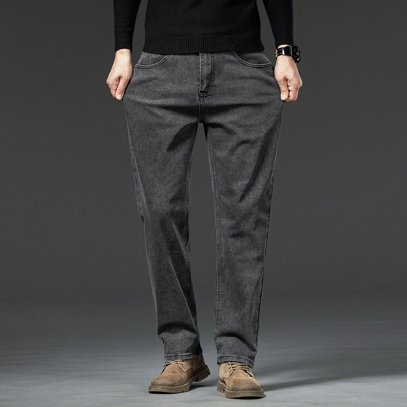 Loose Straight Jeans For Men In Autumn And Winter New Elastic Business Casual Versatile Thick Young Men's Pants