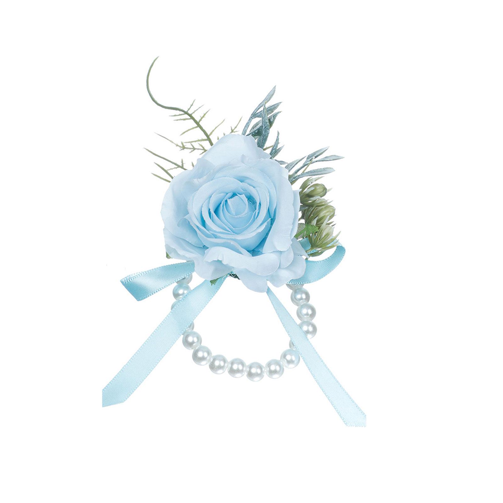 

Elegant Floral Pearl Wristband Wrist Decor Ornament for Bridesmaids Wreath for Wedding Reception Photography синий