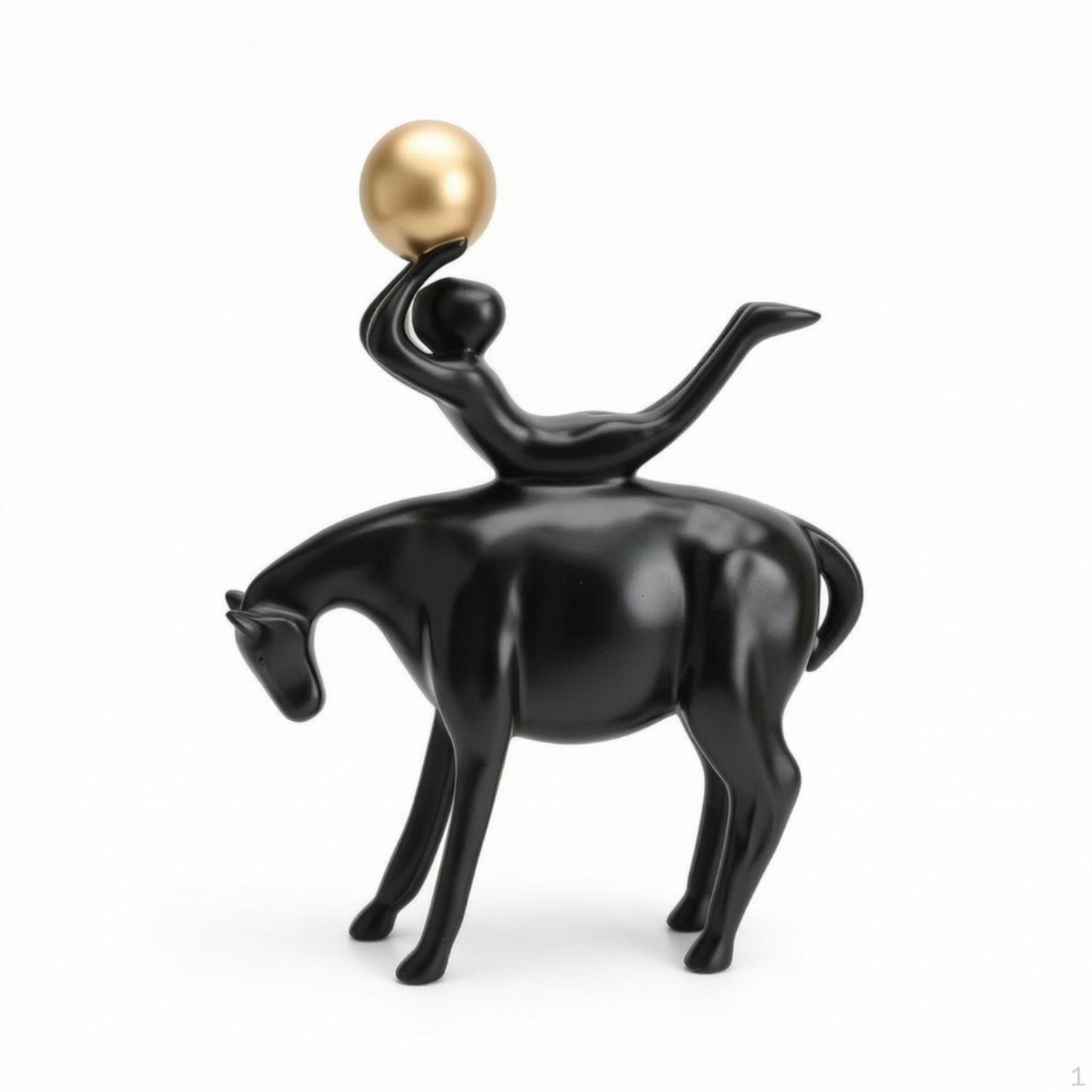 Horse Sculpture with Sphere Matte Black Statue Equestrian Figure Modern Figurine for