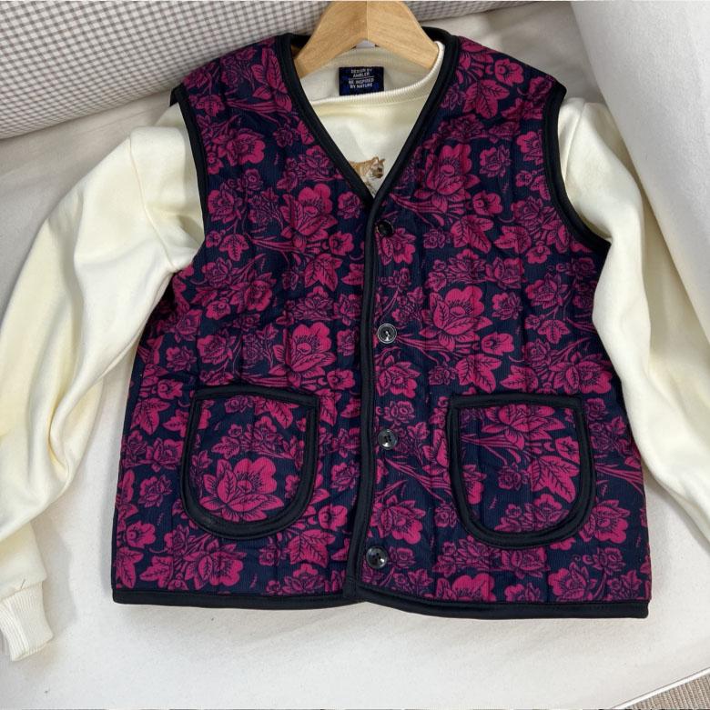 Жилет на флисовой подкладке с цветочным узором («Кимчжан Жилет / Жилет в стиле ретро-бабушки») 1 Color Daffodilization