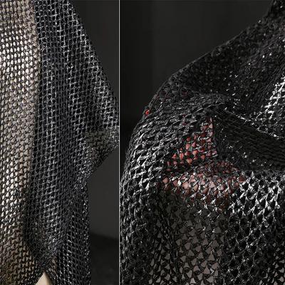 Metallic Color Interwoven Mesh Knitted Fabric 3D Foil Stamping Modeling Hollow Design Mesh Fabric DIY Hooded Sweater Shawl