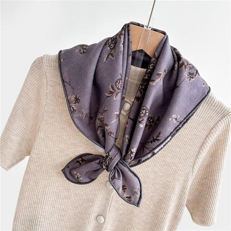 Fashion 70% Wool 30% Real Silk Scarf For Women Shawls Wraps Foulard Scarves Square Pashmina Female Hijab Bandana Kerchief 62Cm