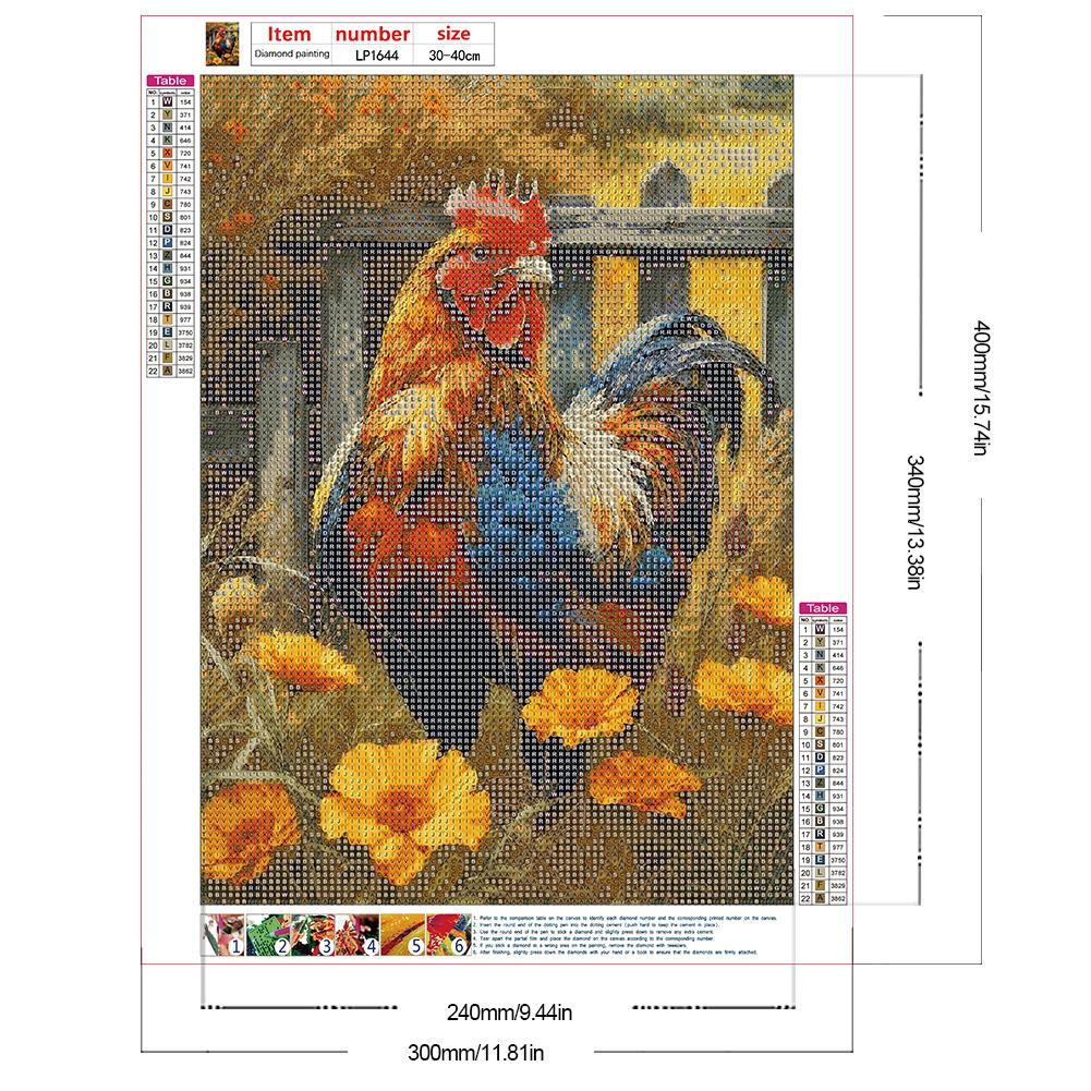 5D DIY Full Round Drill Diamond Painting Rooster Kit Home Decor Art Craft30x40cm