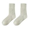 1 Pair Women Winter Socks Solid Color Ribbed Cuffs Thickened Plush Lining Sleeping Socks Autumn Winter Daily Wear