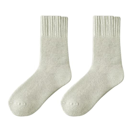 1 Pair Women Winter Socks Solid Color Ribbed Cuffs Thickened Plush Lining Sleeping Socks Autumn Winter Daily Wear