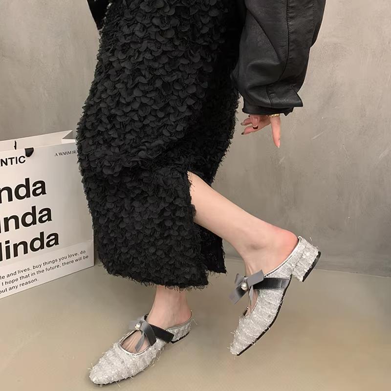 2025 Summer Cover Toe Women Muels Slippers Shoes Fashion Shallow Butterfly-knot Street Style Thick Heel Slides Shoes