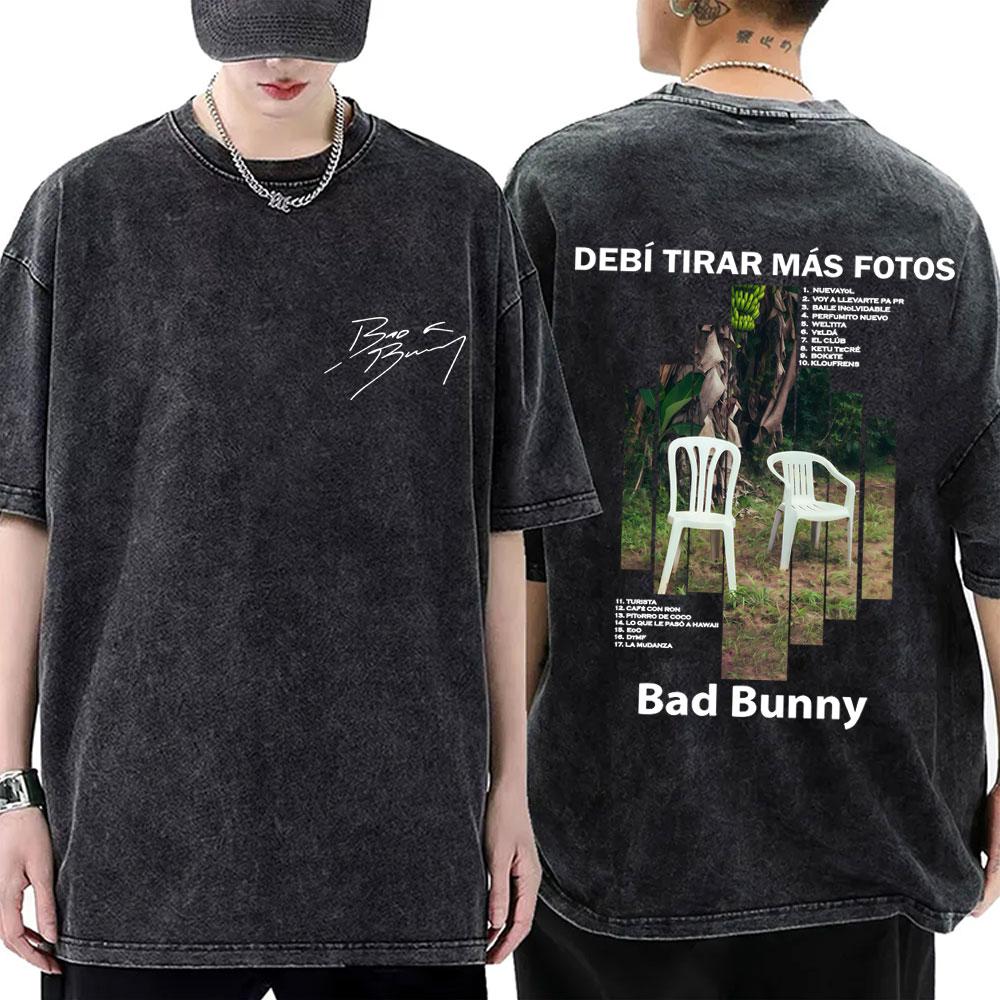 

Washed Vintage Rapper Bad Bunny Debi Tirar Mas Fotos DTMF Album Graphic Tshirt Men Women Hip Hop Fashion Oversized Streetwear S