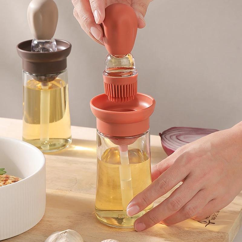 Measurable Seasoning Container Oil Bottle Kitchen Silicone Quantitative Outdoor with Brush Barbecue Spray Bottle Cooking Tools