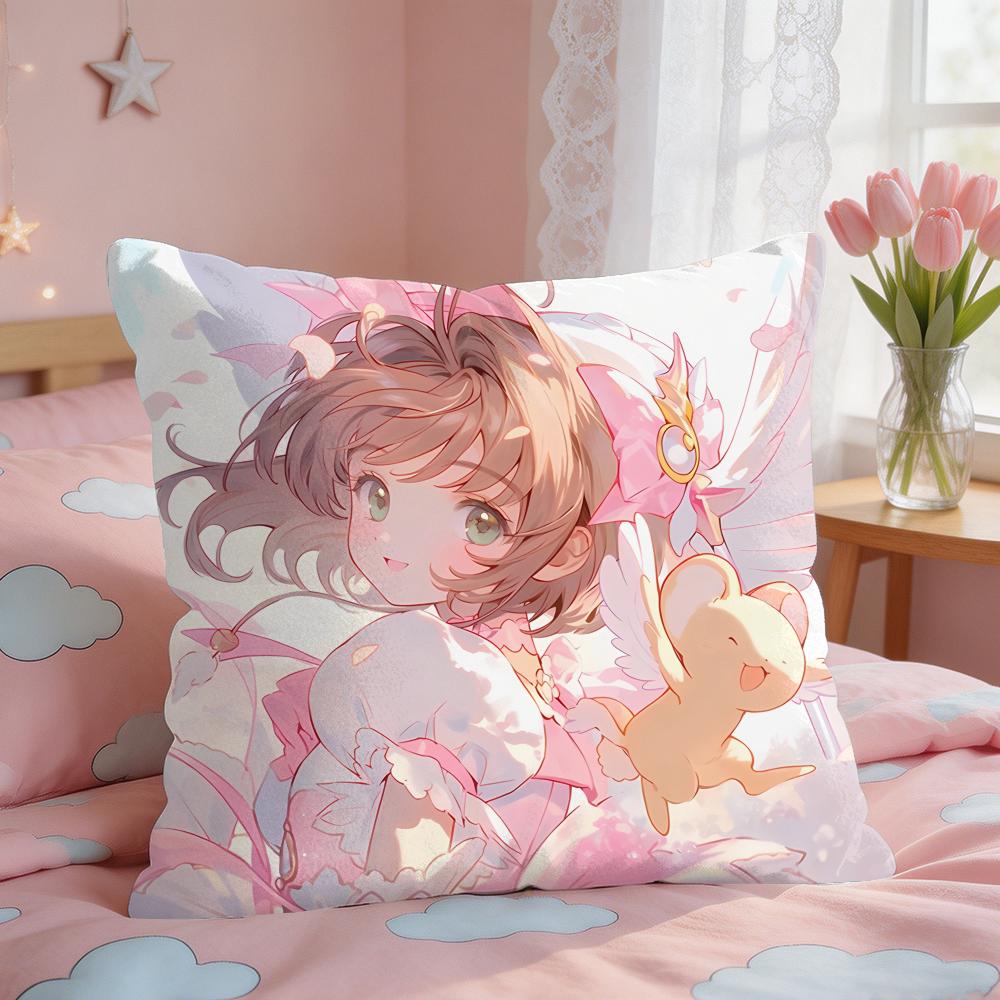 Anime CCardcaptor SSakura Pink Cushion Cover Square Short Plush Pillow Case Living Room Sofa Home Decor Funda X