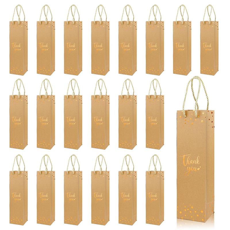 WTEMPO 10 SZTUK 9,5*9*35CM Ręczne Papierowe Torby Kraft na Wino Czerwone Pojedyncze Wino Gronowe Szampan Opakowanie Torebki, Torby Prezentowe z Hot Stampingiem