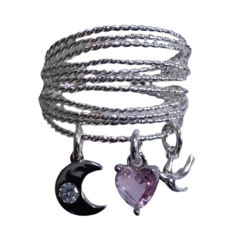 Elegant Moon And Heart Inspired Adjustable Stackable Alloy Ring Stylish Polished Finish Jewelry Gift For Her 1