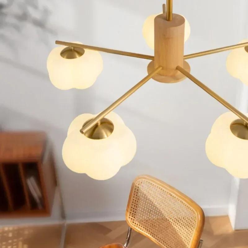 Creative LED Ceiling Chandelier Lights Decor Wooden Cotton Glass Living Room Lighting Room Lamp Dining Room Long Hanging Lamps