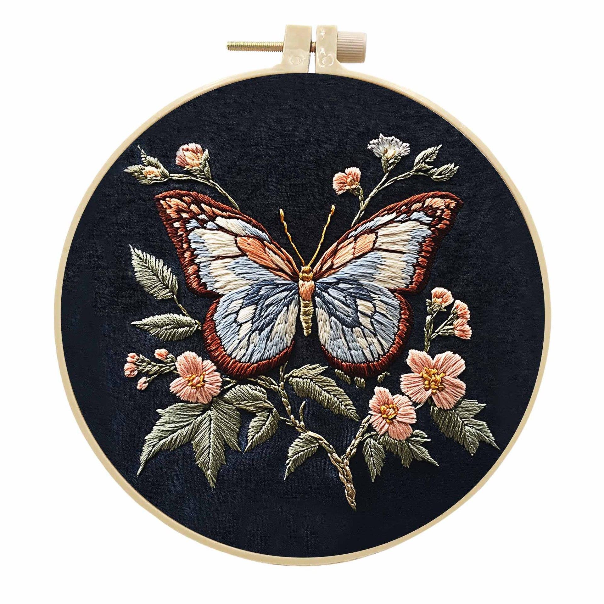 

1 набор Красочный цветочный и бабочка DIY набор материалов для вышивания, включая инструменты и учебники по стежкам, подходит для начинающих, тканевый набор материалов 15cm