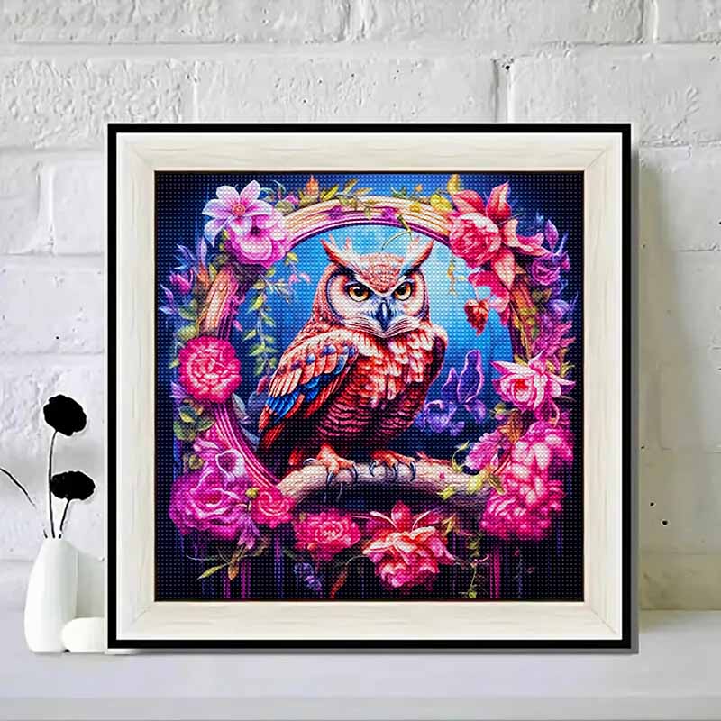 New Arrival 5D DIY Full Circle Diamond Painting "Owl In the Flower Bush" Embroidery Cross Stitch Home Decor Gift