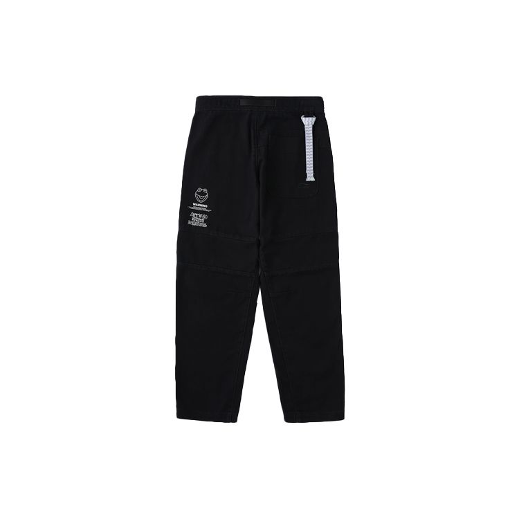 Li-Ning Disney Muppets Kermit Collection Cartoon Print Washed Straight-Leg Casual Pants Unisex Bottoms Black AKXR463-2