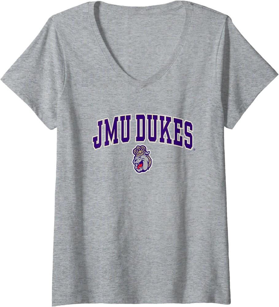 Женская футболка James Madison Dukes с аркой, серо-меланжевая, с V-образным вырезом, ТРЕНДОВАЯ, унисекс XL
