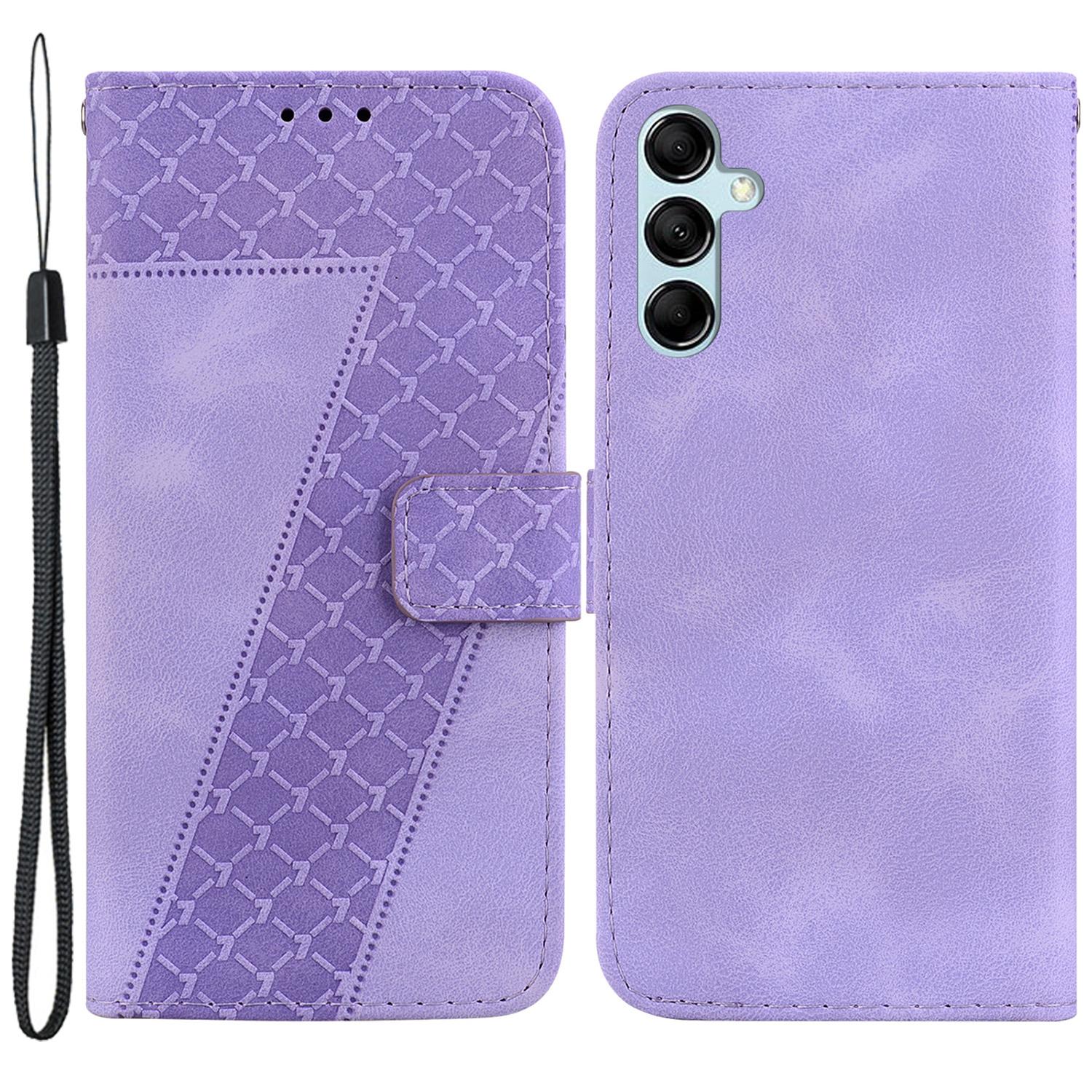 

For Samsung Galaxy M34 5G/F34 5G Phone Leather Case 7-Shape Imprinted Wallet Stand Cover Purple