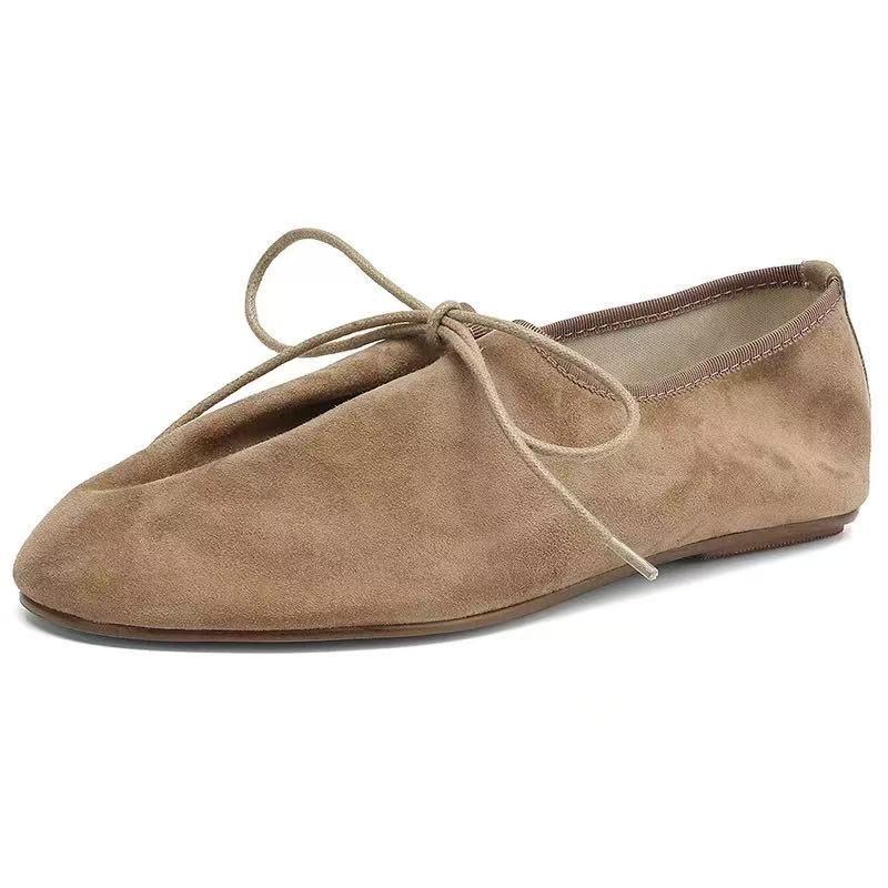 Fashion Autumn Designer Shoes Faux Suede Lace Up Flats Women Lightweight Slip Walking Shoes Comfortable Loafers for Women Ballet Flats