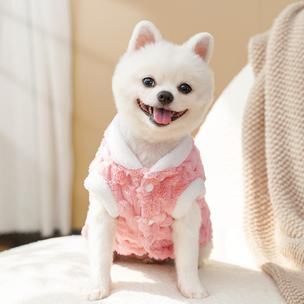 Winter  Dog Clothes with Buckle Sweet Bear Print Pet Plush Sweater for Small Dogs Pomeranian Chihuahua Puppy Button Jacket