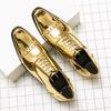 Korean Version Gold Blue Banquet Dance Wedding Shoes Italian Style High Heel Party Men Shoe Genuine Leather Lace Up Oxford Shoes