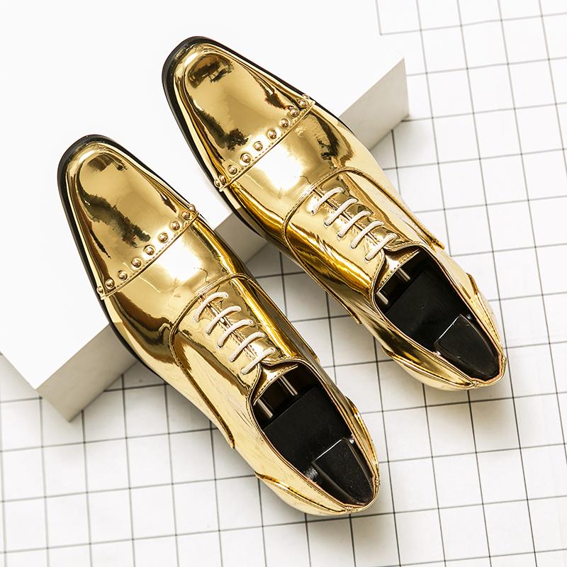Korean Version Gold Blue Banquet Dance Wedding Shoes Italian Style High Heel Party Men Shoe Genuine Leather Lace Up Oxford Shoes